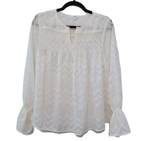 Stella &‎ Dot Maette "Lyla" Sheer Off White Chevron Metallic Blouse Top, Size M - Picture 3 of 8